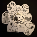 a collection of custom snoopy stickers in both black and white and in color